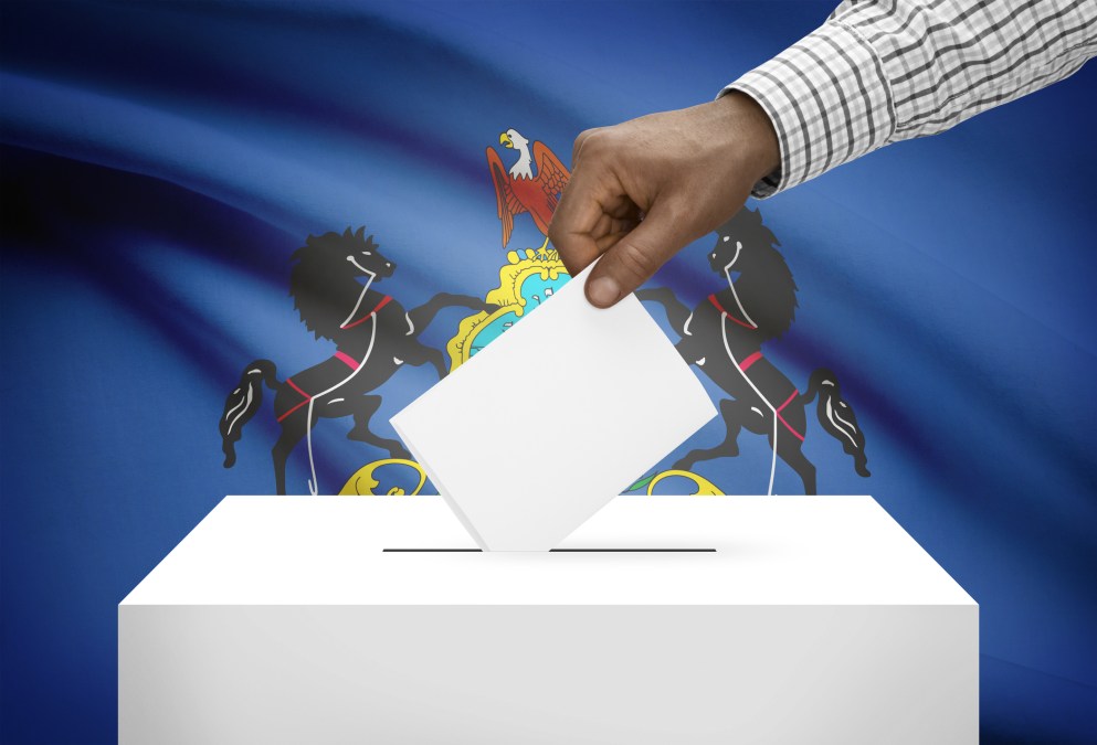 Ballot box with Pennsylvania state flag on background