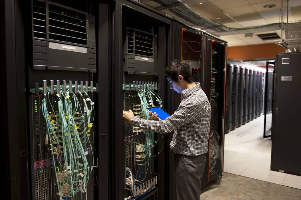 man in server room